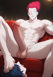 hisoka_morow, hunter_x_hunter, bestanimeabs, barefoot, foot_on_head