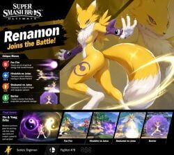 renamon, digimon, smash_bros_ultimate, anthro, feral