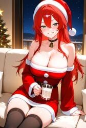 ember_paradox, christmas, indie_virtual_youtuber, 1girls, bare_shoulders