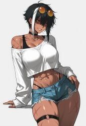valery_(uersor), uersor, 1girls, abs, bare_shoulders