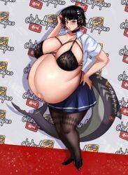 ellen_joe, zenless_zone_zero, chahudapaopao, full_body, gigantic_belly