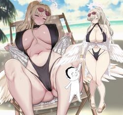 doodle_sensei_(blue_archive), nagisa_(blue_archive), nagisa_(swimsuit)_(blue_archive), sensei_(blue_archive), blue_archive