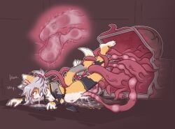 arcanis_(hahaluckyme), mimic_chest, dense_ink, 4_fingers, anal
