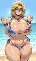 tina_armstrong, dead_or_alive, 1girl, abs, american_flag