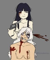 fujiwara_no_mokou, kaguya_houraisan, touhou, misumaruu, blood