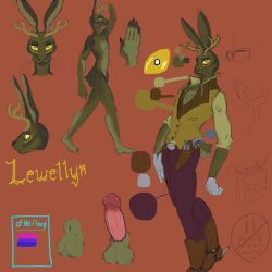 animal_genitalia, animal_humanoid, anthro, antlers, balls