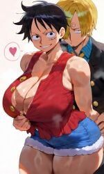monkey_d_luffy, sanji, vinsmoke_sanji, one_piece, 1girls