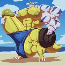 gabumon, digimon, bobert, anthro, balls