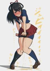 megami_device, blue_cherio, 1girls, black_hair, blush