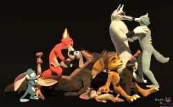 chip_(mlbb), death_(puss_in_boots), duke_weaselton, finnick_(zootopia), judy_hopps