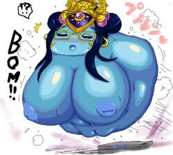 hasunalu, !?, amputee, blue_hair, blue_skin