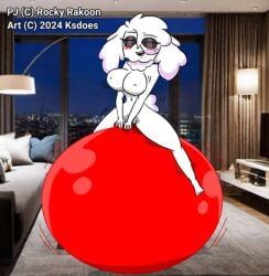 pj_(rocky_rakoon), ksdoes, anthro, blush, bodily_fluids