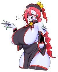 jiangshi_(mannungei), mannungei, 1girl, bell_collar, bent_over