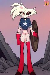 angel_dust_(hazbin_hotel), captain_america_(cosplay), hazbin_hotel, hazbin_hotel_(season_2), marvel