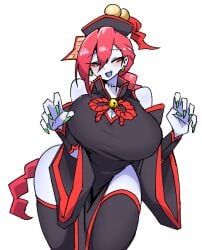 jiangshi_(mannungei), mannungei, 1girl, bell_collar, bent_over