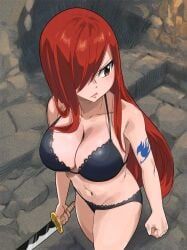 erza_scarlet, fairy_tail, gaston18, 1girl, arm_tattoo
