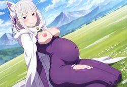 emilia_(re:zero), re:zero_kara_hajimeru_isekai_seikatsu, aimisaka, 1girl, animal_ears