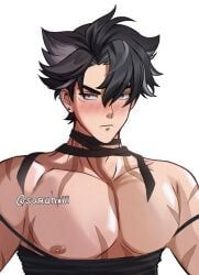 wriothesley_(genshin_impact), genshin_impact, 1boy, blush, blush_lines