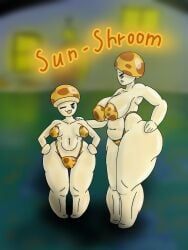 sun-shroom_(pvz), plants_vs_zombies, sokowyty, 2girls, bra
