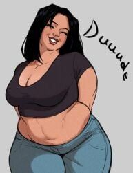 jimcheaseburger, belly_button, big_breasts, big_lips, black_hair