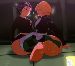 agatsuma_zenitsu, kamado_nezuko, kamado_tanjirou, nezuko_kamado, zenitsu_agatsuma