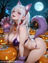 emilia_(re:zero), halloween, re:zero_kara_hajimeru_isekai_seikatsu, arlequin097, 1girl