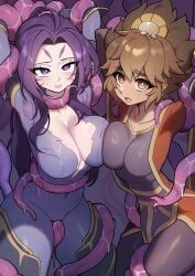 kai'sa, taliyah, league_of_legends, strongbana, arms_behind_back