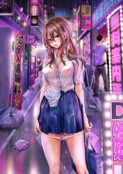 1girls, breasts, doumou, female, rain