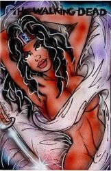 michonne_grimes, the_walking_dead, 1girls, big_breasts, black_hair