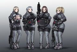 df_kraken_(artist), 4girls, black_legwear, black_thighhighs, blond_hair