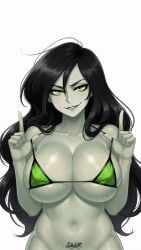 shego, kim_possible, 1girl, bare_arms, bare_midriff