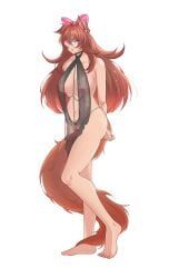 dog_ears, dog_girl, dog_tail, pink_bow, puppy_girl