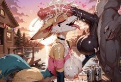 queen_bee-lzebub_(helluva_boss), helluva_boss, creamhorseai, absurdly_large_cock, after_fellatio
