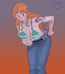 nami_(one_piece), one_piece, evil_raccoon, big_breasts, bikini_top