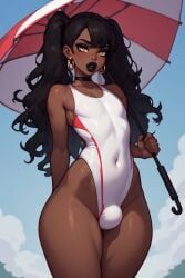 black_hair, black_lipstick, bulge, crotch_bulge, dark-skinned_femboy