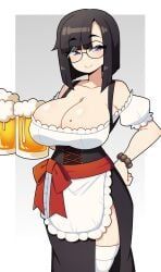 j5daigada, 1girls, alcohol, apron, beer