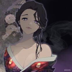 tamayo_(kimetsu_no_yaiba), demon_slayer, kimetsu_no_yaiba, dalc_rose, bare_shoulders