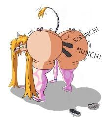 2girls, ass_vore, big_ass, blonde_hair, butt_vore