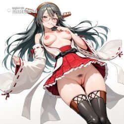 haruna_(kantai_collection), kantai_collection, 1girl, black_hair, black_sash
