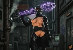 purge_trooper, star_wars, elledoesai, black_armor, exposed_breasts
