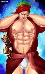 roronoa_zoro, one_piece, 7angelm, 1boy, abs