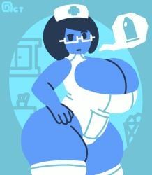octotron2000, 1girls, black_eyes, black_hair, blue_body