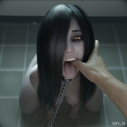 sadako_yamamura, gspx_3d, 1boy, 1girls, chain_leash