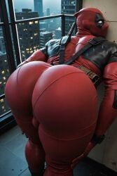 deadpool, marvel, ass_focus, balls_bulge, bent_over