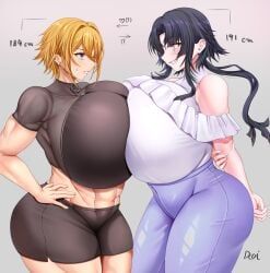doinaka, 2girls, abs, athletic, athletic_female