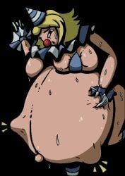 baby_kicking, big_breasts, bikini_top, blonde_hair, clown