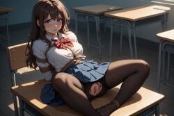 1girls, arms_behind_back, arms_tied_behind_back, blue_eyes, bondage