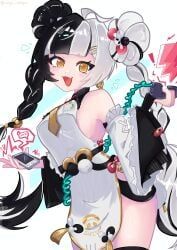 dialyn_(zenless_zone_zero), cellphone, dialyn, phone, split_hair_colors