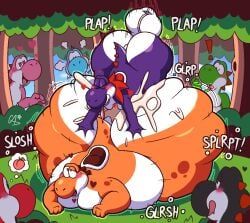 black_heart, black_yoshi, comet_(cometace), cyan_yoshi, orange_yoshi