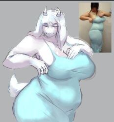 toriel, toriel_(deltarune), toriel_(undertale), blue_dress, chubby